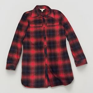 LL Bean Women's Signature Chamois Tunic Buffalo Plaid Button Up Shirt Size XS